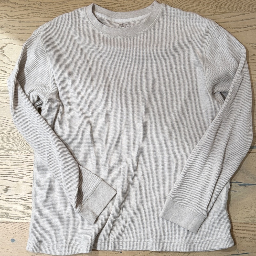 American Eagle Beige Long Sleeve Waffle Knit Top